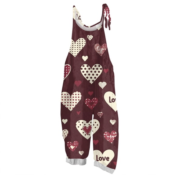 KDDYLITQ Valentines Jumpsuit for Women Sleeveless Adjustable Strap Overalls Floral Print U Neck Wide Leg Romper Cute Formal with Pocket Purple 2XL