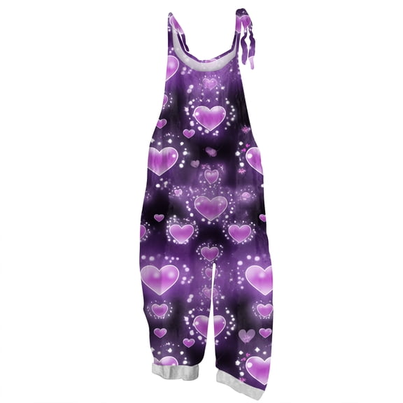 KDDYLITQ Valentines Overalls for Women Sleeveless Spaghetti Straps Jumpsuit Floral Print Plus Size Wide Leg Holiday Pants Cute 2026 with Pocket Purple 3XL