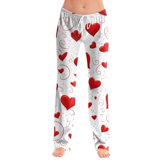 KDDYLITQ Valentines Pajamas Pants for Women Elastic Waist Drawstring Pajamas Floral Print Wide Leg Sleep Trousers Comfy Fashion Pants with Pocket Pink 3XL