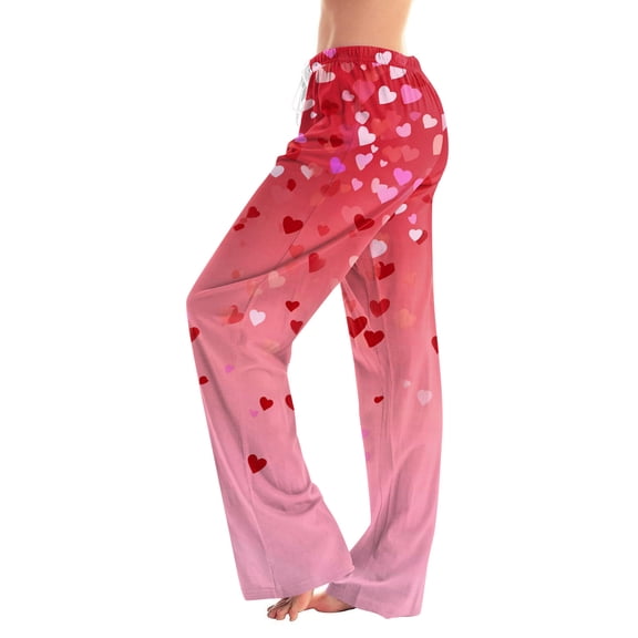 KDDYLITQ Valentines Pajamas for Women Elastic Waist Wide Leg Pajamas Pants Drawstring Floral Print Sleep Bottoms Casual Fashion Lounge Pants with Pocket Pink 3XL