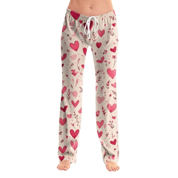 KDDYLITQ Valentines Pajamas for Women Wide Leg Drawstring Pajamas Pants Valentine's Day Print Elastic Waist Lounge Pants Comfy Trousers with Pocket Deep Red XL