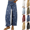 thumbnail image 1 of KDDYLITQ Wide Leg Jeans for Women 2026 Floral Print Ruffled Hem Jeans Y2k Patchwork Baggy Denim Trousers with Pockets Blue S, 1 of 8