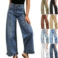 thumbnail image 1 of KDDYLITQ Wide Leg Jeans for Women 2026 Floral Print Ruffled Hem Jeans Y2k Patchwork Baggy Denim Trousers with Pockets Dark Blue 2XL, 1 of 9