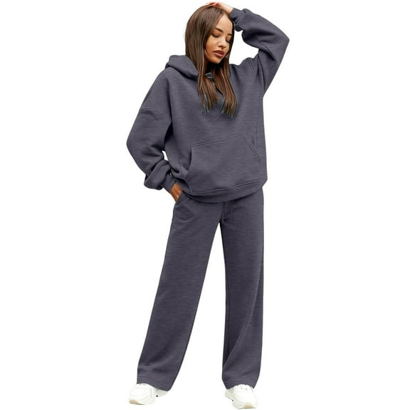 KDDYLITQ Women 2 Piece Sets Lounge Oversized Dressy Sweatshirts with Pocket Casual High Elastic Waisted Cotton Pants Winter Y2k Plus Size Outfits Dark Gray S