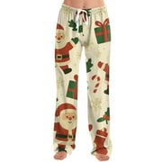 KDDYLITQ Women Christmas Pants Drawstring Snowman Plus Size Pajama Pants Elastic Waist Xmas Holiday Sweat Pants Graphic Nightwear Beige XL