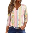 thumbnail image 1 of KDDYLITQ Women Easter Shirts 3/4 Length Sleeve Bunny Eggs Graphic Blouse Button V Neck Daisies Funny Pullover Carrots Loose 2026 Tees Pink 2XL, 1 of 6