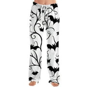 KDDYLITQ Women Halloween Pajama Pants Pumpkin Barrel Pj Pants Spooky Season Elastic High Waist Trousers Cute Graphic Drawstring Sweatpants Lounge 2025 Sweat Pants Beige 2XL