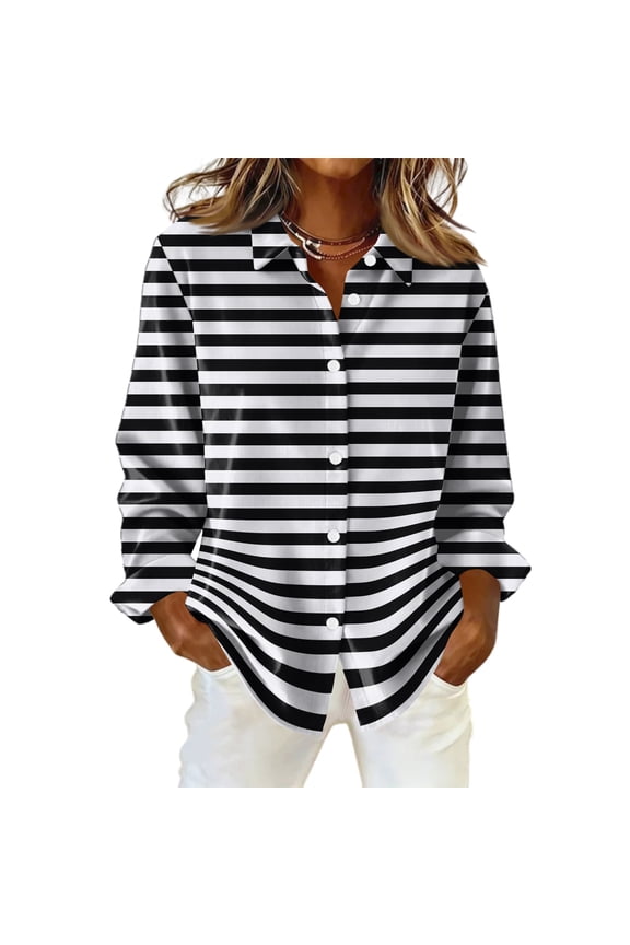 Women Plaid Top Long Sleeve Lapel Collar Shirts Button Down Patchwork Blouses Dressy Trendy Soft Jacket Black M