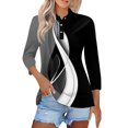 thumbnail image 1 of KDDYLITQ Women'S Polo Shirts 3/4 Sleeve Loose Wicking Summer Shirts Breathable Collared Geometric Striped Print Vintage Tees Black 3XL, 1 of 4