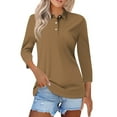 thumbnail image 1 of Kddylitq Womens Polo Shirts Button Down T Shirts V Neck Cotton Breathable Wicking 2024 3/4 Sleeve Casual Tops Solid Color Summer Loose Fit Shirts Light Brown L, 1 of 4
