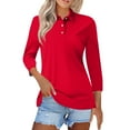 thumbnail image 1 of KDDYLITQ Women'S Polo Shirts 3/4 Sleeve Loose Wicking Summer Shirts Breathable Collared Vintage Tees Red 2XL, 1 of 4