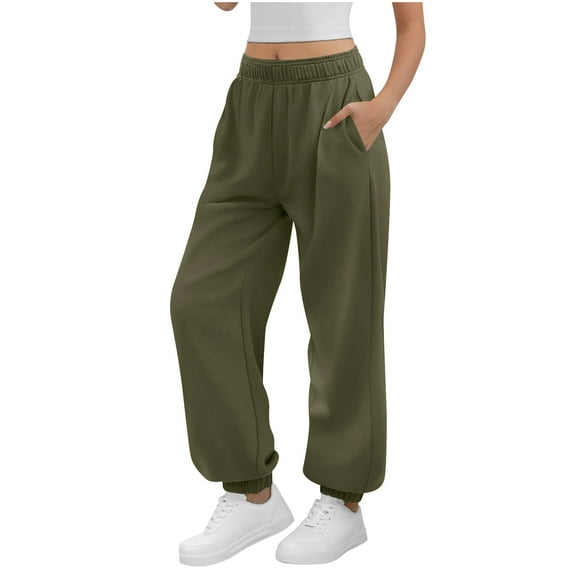 KDDYLITQ Women Sweatpants Baggy Fall Trousers Loose High Waisted Straight Leg Workout Sweat Pants Athletic Belted Sweatpants 2025 Joggers with Pockets Army Green M