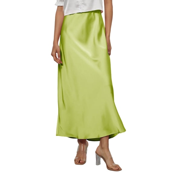 KDDYLITQ Women's Satin Skirts Flared Fishtail Maxi Skirt a Line High Waisted Elegant Long Skirts Casual Fall Skirt Army Green S