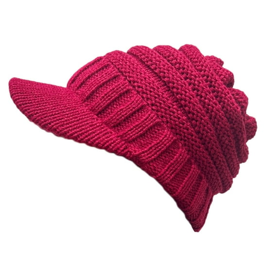 KDDYLITQ Women's Winter Hats Warm Billed Hats Ribbed Slouchy Knit Ski with Visor Brim Newsboy Skull Hot Pink One Size