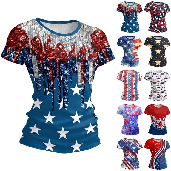 KDDYLITQ Womens 250 Anniversary Usa Shirts Fourth Of July 250th Birthday Short Sleeve Blouses Vintage 250 Years Birthday 4th July T-Shirts Usa Star Stripes Loose Crew Neck Tees Vermilion 3XL