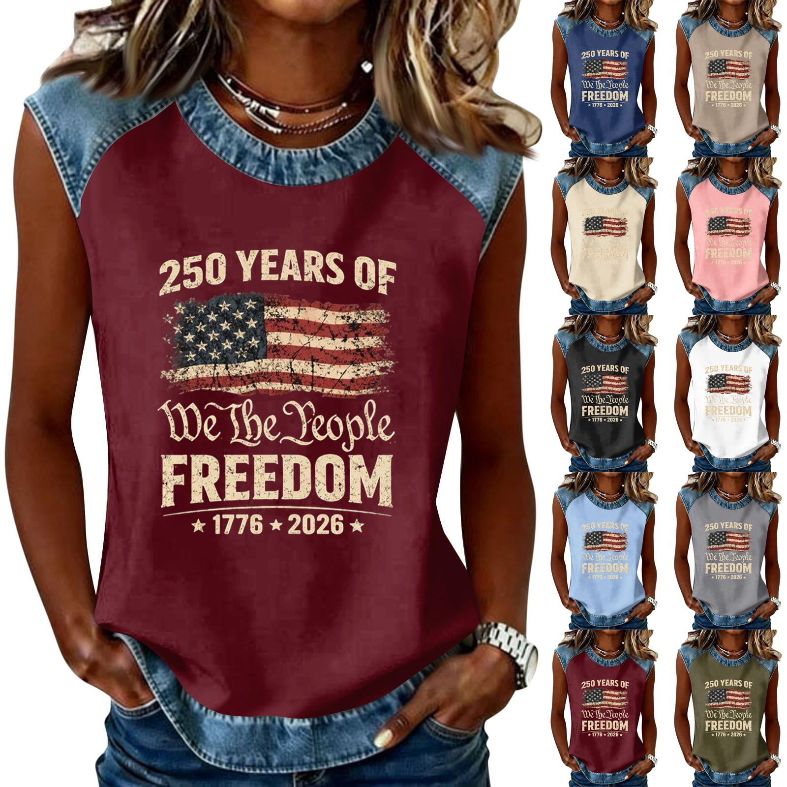 KDDYLITQ Womens 250th Anniversary Usa Shirts Causal National Flag Print ...