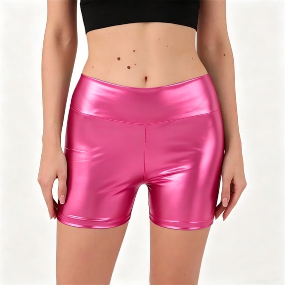 KDDYLITQ Womens Booty Shorts High Waisted Shiny Bottoms Dance Festival Costumes Shorts Hot Pink XL