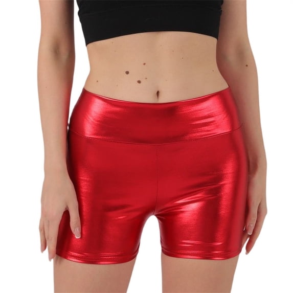 KDDYLITQ Womens Booty Shorts High Waisted Shiny Bottoms Dance Festival Costumes Shorts Red M