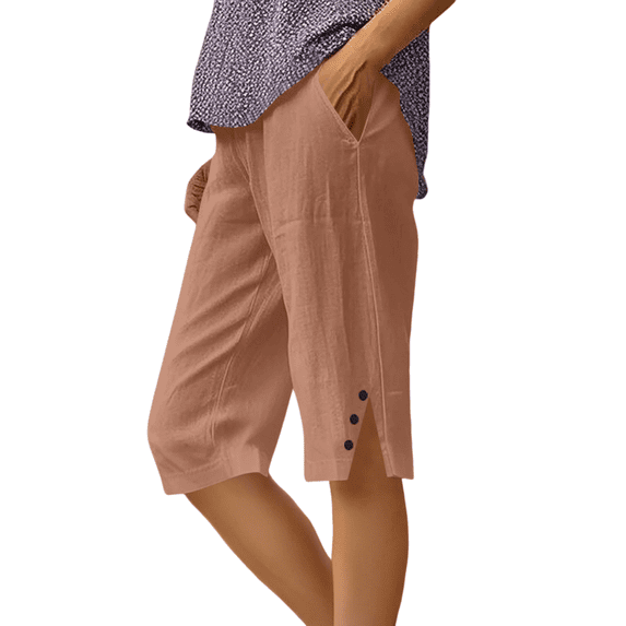 KDDYLITQ Womens Capri Pants Elastic High Waisted Buttons Comfy Joggers Straight Leg Drawstring Dressy Trousers Summer Athletic Comfy Sweat Pants with Pockets Rose Gold L