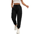 thumbnail image 1 of KDDYLITQ Womens Cargo Pants Baggy Elastic High Waist Cargo Sweatpants Quick Drying Barrel Cargo Pants Ankle Cuffs Drawstring Cargo Joggers Lounge Sweat Pants with Pockets Black L, 1 of 3