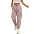 thumbnail image 1 of KDDYLITQ Womens Cargo Pants Quick Drying Drawstring Cargo Joggers Cinch Straight Leg Cargo Pants Tactical Barrel Loungewear Lightweight Cargo Sweatpants with Pockets Pink XL, 1 of 3