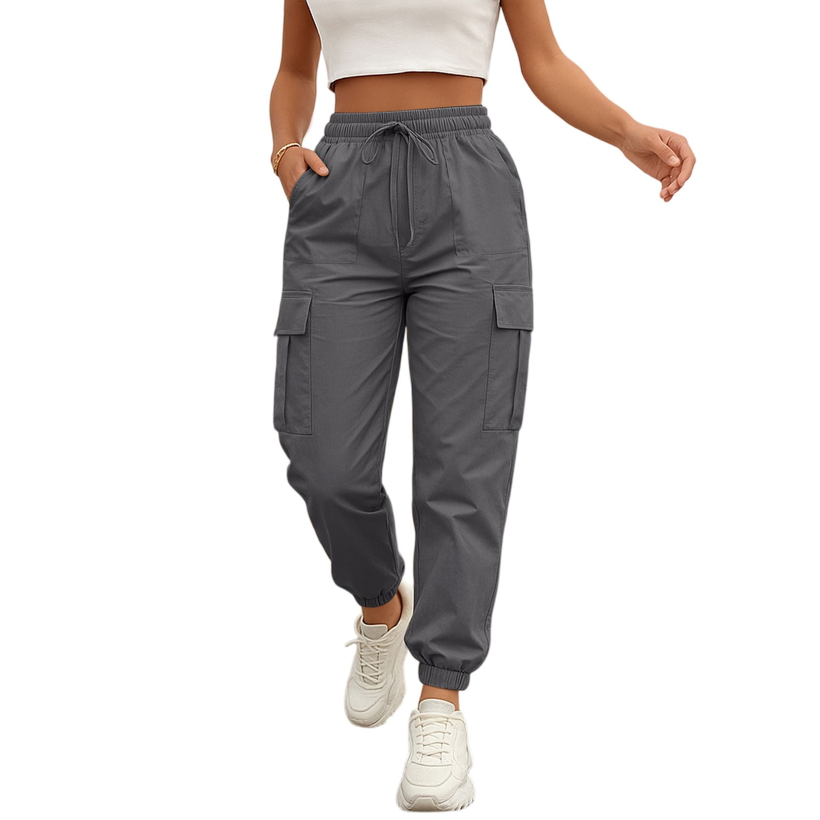 KDDYLITQ Womens Cargo Pants Tactical Elastic High Waist Loungewear