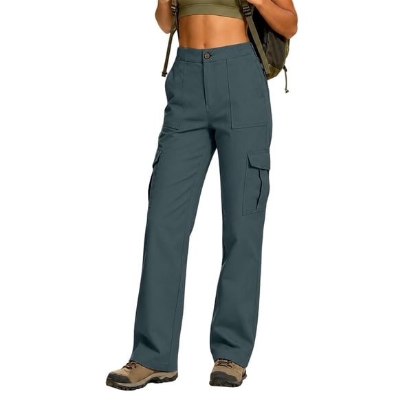 KDDYLITQ Womens Cargo Pants Waterproof Straight Leg Casual Hiking Pants Stretch Quick Dry Workout Lightweight Lounge 2026 Trousers with Multi Pockets Navy S