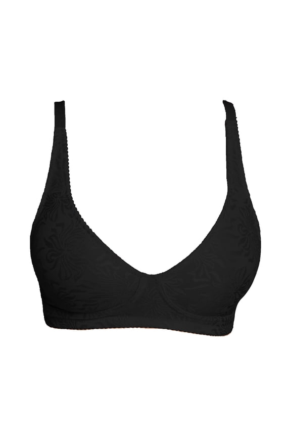 Womens Deep V Lace Bra Floral Pattern Lingerie Wireless Bra Comfortable Everyday Support Bra Black 2X-Large