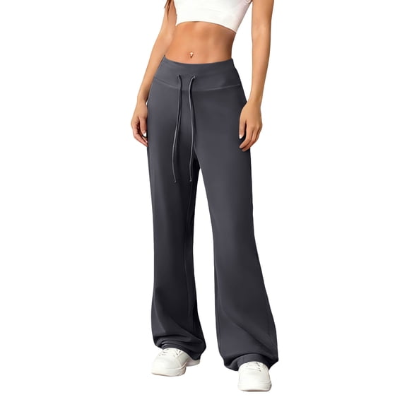 KDDYLITQ Womens Flare Yoga Pants Wide Leg Drawstring Sweatpants High Waist Sports Pants Trendy Comfy Bell Bottoms Dark Gray S