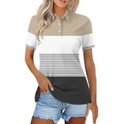 KDDYLITQ Womens Golf Shirts Collared Short Sleeve T Shirt Lightweight Moisture Wicking Polo Casual 3 Buttons Golf Outfits Khaki 3XL