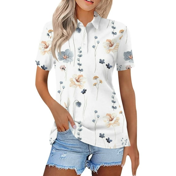 KDDYLITQ Womens Golf Shirts Collared Short Sleeve T Shirt Lightweight Moisture Wicking Polo Casual 3 Buttons Golf Outfits White 3XL