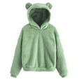 thumbnail image 1 of KDDYLITQ Womens Hoodies Y2k Long Sleeve Soft Sweater Preppy Fluffy Cozy Pullover Cute Solid Casual Clothes Cat Ear Furry Fuzzy Dressy Clothing Green S, 1 of 4