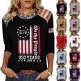 thumbnail image 1 of KDDYLITQ Womens Independence Day Freedom Tshirt Summer 250th Birthday Crew Neck Blouses Causal Usa Flag Liberty Tees National Flag Print Floral 3/4 Sleeve Tops Navy L, 1 of 4