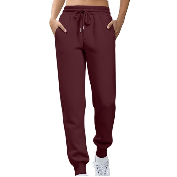 KDDYLITQ Womens Joggers High Elastic Waisted Drawstring Sweatpants Straight Leg Trousers Lounge Comfy Pants with Pocket Wine L