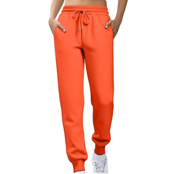 KDDYLITQ Womens Joggers Straight Leg Drawstring Sweatpants High Elastic Waisted Pants Athletic Trendy Trousers with Pocket Vermilion S