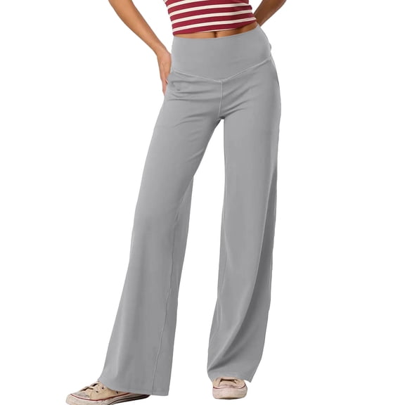 KDDYLITQ Womens Pants Tummy Control Wide Leg Yoga Pants High Waisted Athletic Leggings Workout Loose Joggers with Pockets Light Gray M
