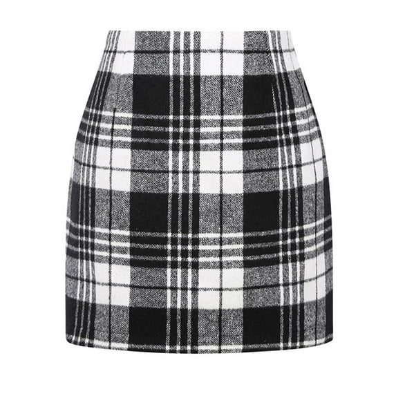 KDDYLITQ Womens Plaid Mini Skirts A-Line Short Skirts Bodycon High Waisted Elegant Pencil Skirt Vintage 2025 Pencil Mini Skirt Black L