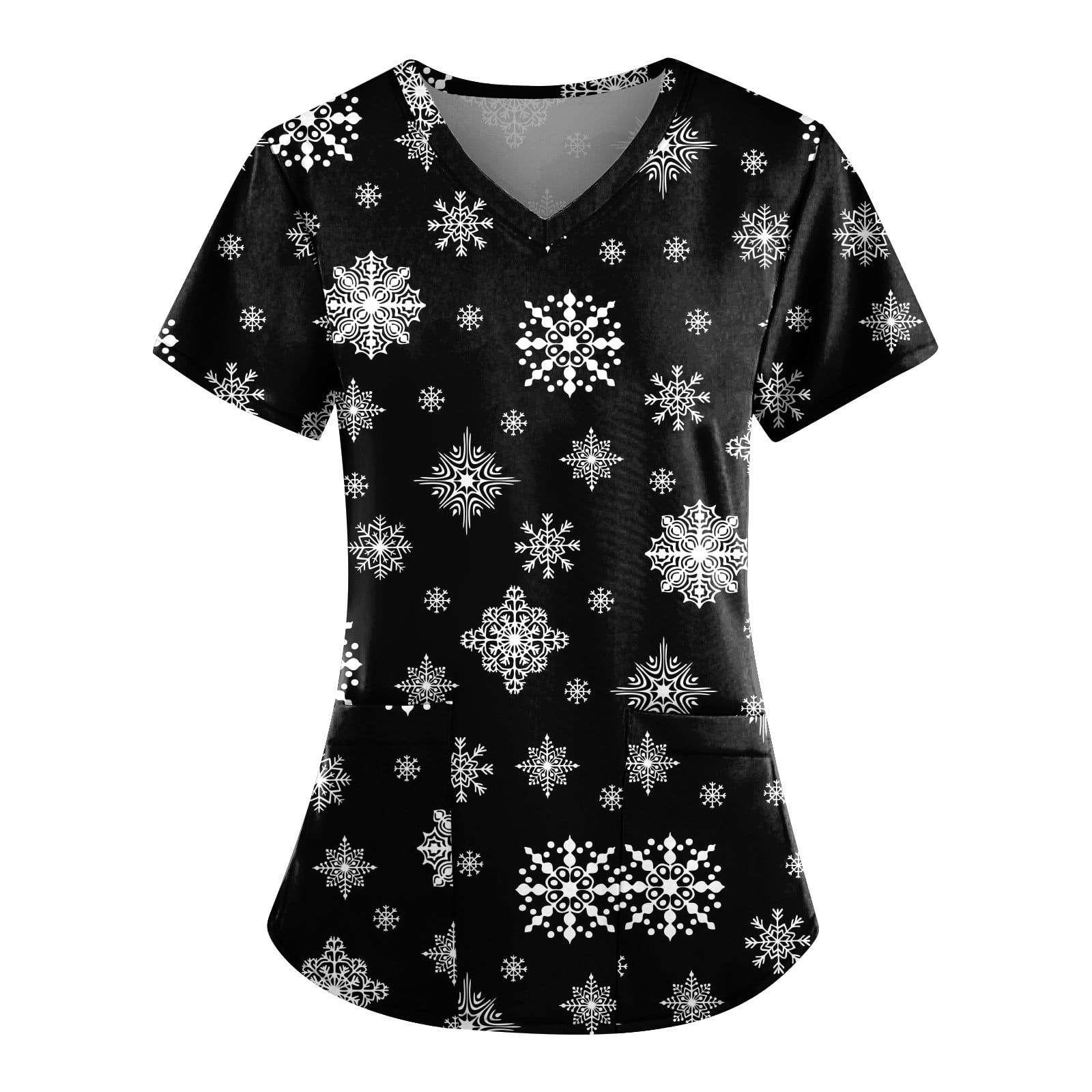 KDDYLITQ Womens Plus Size Scrubs T Shirt Christmas Short Sleeve V Neck
