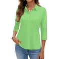 thumbnail image 1 of KDDYLITQ Womens Polo Shirt 3/4 Sleeve Collared Tees 3-Button Casual Summer Tops Business Office Gym Shirts Green M, 1 of 5