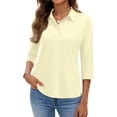 thumbnail image 1 of KDDYLITQ Womens Polo Shirt 3-Button Collared Shirts 3/4 Sleeve Business Dressy T Shirt Golf Casual Gym Tees Beige 2XL, 1 of 5