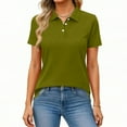 thumbnail image 1 of KDDYLITQ Womens Polo Shirts Short Sleeve Button Lapel Collared Summer Tops Business Casual Basic Tees Army Green 3XL, 1 of 5