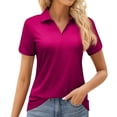 thumbnail image 1 of KDDYLITQ Womens Polo Shirts Short Sleeve Collared Business Blouses V Neck Solid Color Summer Uniform Causal Lightweight Office Comfy Tees Hot Pink M, 1 of 3