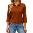 thumbnail image 1 of KDDYLITQ Womens Polo Shirts V Neck Button Down Work Tees 3/4 Sleeve Lapel Collar Dressy Shirts Baggy Causal Dressy Comfy Tops with Chest Pocket Ginger S, 1 of 5