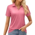 thumbnail image 1 of KDDYLITQ Womens Polo Shirts V Neck Collared Golf Tops Short Sleeve Solid Color Baggy Tees Lightweight Summer Workout Comfy Shirts Watermelon Red M, 1 of 4