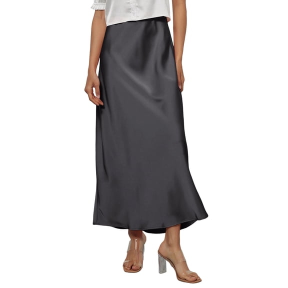 KDDYLITQ Womens Satin Skirts Flared High Waisted Maxi Skirt a Line Fishtail Work Long Skirts Elegant Skirt Dark Gray M