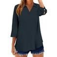 thumbnail image 1 of KDDYLITQ Womens Shirts Collared Lapel Collar 3/4 Sleeve Tops V Neck Solid Color Business Blouse Casual 2026 Polo Shirts Navy XL, 1 of 6