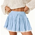 thumbnail image 1 of KDDYLITQ Womens Skorts a Line Floral Ruffled Elastic High Waisted Mini Skirt Pleated Tiered Drawstring Summer Flowy Shorts Casual Cute Short Skirt Blue S, 1 of 7