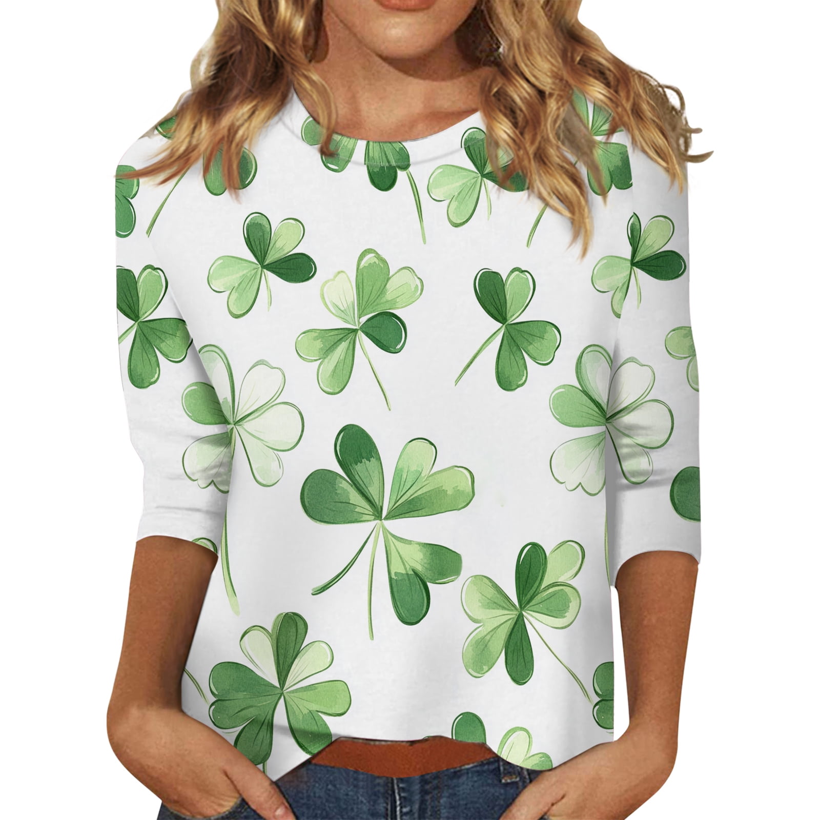 KDDYLITQ Womens St Patricks Day Shirt 3/4 Length Sleeve Crew Neck Tops