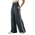 thumbnail image 1 of KDDYLITQ Womens Sweatpants Barrel Elastic High Waist Joggers Lined Drawstring Loungewear Oversized Straight Wide Leg Sweat Trousers Stripes Lightweight Trousers with Pockets Navy L, 1 of 3