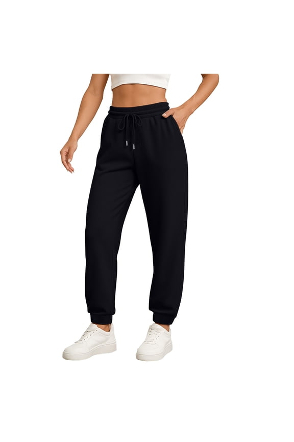 Womens Sweatpants Cotton Elastic High Waist Sweat Trousers Baggy Ankle Strap Pants Barrel Straight Leg Trousers Drawstring Athletic Warm Joggers with Pockets Black XL